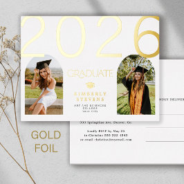 2026 graduate arch photos gold graduation party folie uitnodiging briefkaart