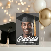 2026 Graduate Photo Bold White Script Graduation Aankondiging