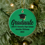 2026 Graduate Photo Custom Green Black Graduation Keramisch Ornament<br><div class="desc">This classic green and black custom senior graduate Christmas ornament features modern typography of your high school or college name for the class of 2026 with your grad photo on the back. Customize with your graduating year under the chic handwritten script and grad cap for a great personalized graduation keepsake...</div>