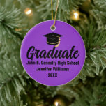 2026 Graduate Photo Custom Purple Black Graduation Keramisch Ornament<br><div class="desc">This classic purple and black custom senior graduate Christmas ornament features modern typography of your high school or college name for the class of 2026 with your grad photo on the back. Customize with your graduating year under the chic handwritten script and grad cap for a great personalized graduation keepsake...</div>