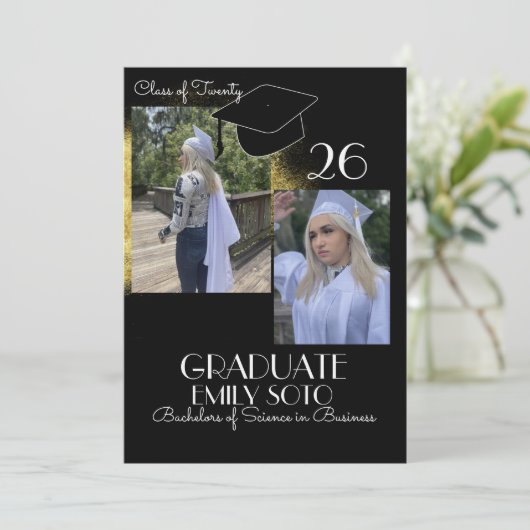 2026 Graduation Collage Script Gold Black Kaart (Staand voorkant)