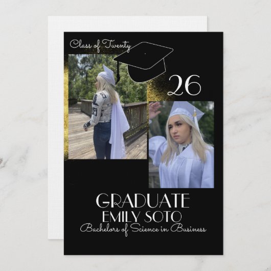 2026 Graduation Collage Script Gold Black Kaart (Voorkant / Achterkant)