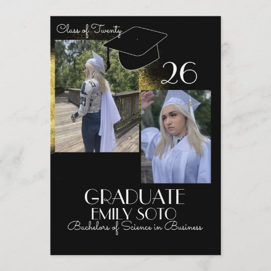 2026 Graduation Collage Script Gold Black Kaart (Voorkant)