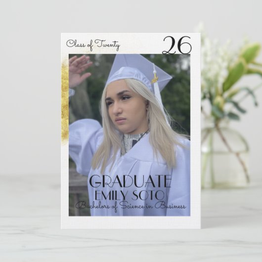 2026 Graduation Collage Script Gold Photo Kaart (Staand voorkant)