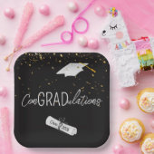 2026 Graduation Gold Confetti and Cap Papieren Bordje (Feest)