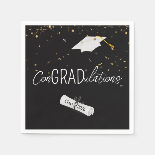 2026 Graduation Gold Confetti and Cap Servet (Voorkant)