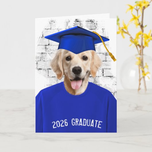 2026 Graduation Golden Retriever Kaart (Gele Bloem)