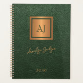 2026 Green gold monogrammed script name elegant Planner (Voorkant)