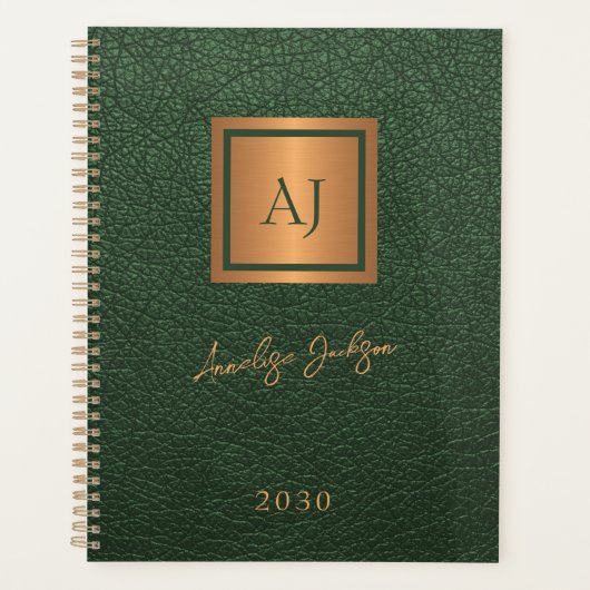 2026 Green gold monogrammed script name elegant Planner (Voorkant)