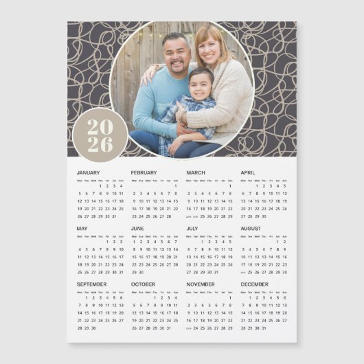 2026 Grijs Beige Custom Photo Magnetische Kalender (Voorkant)