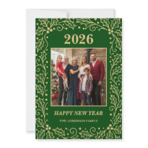 2026 Groen & Antiek-Gouden Nieuwjaarsfoto Familie