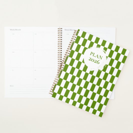 2026 Groen en Wit Geruitte Spiraal  Planner (Display)