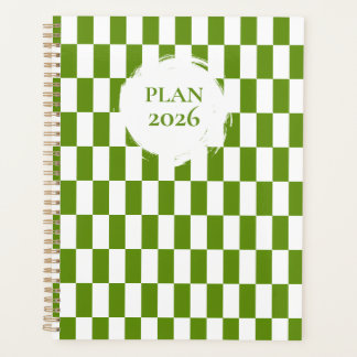 2026 Groen en Wit Geruitte Spiraal Planner