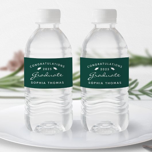 2026 Groene Witte Script Pet Gradua Waterfles Etiket