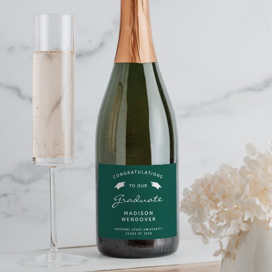2026 Groene Witte Script Pet Graduation Sparkling Wijnetiket
