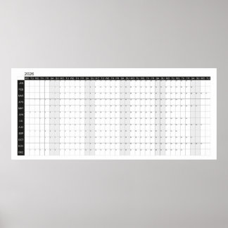 2026 Grote Muur Zwart en Wit Planner Poster