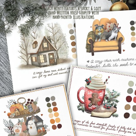 2026 Hand-Painted Cozy Art with Monthly Poetry  Kalender
