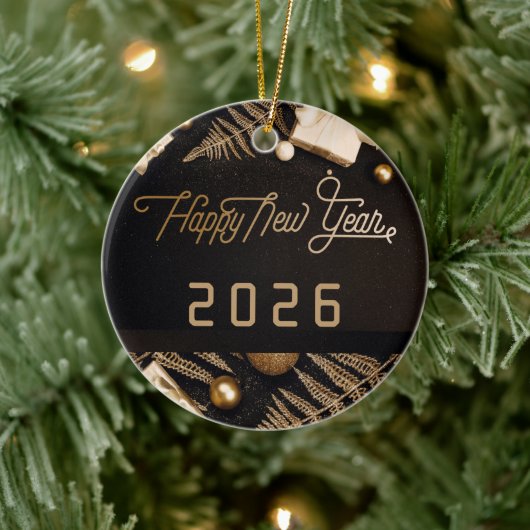 2026 Happy New Year Black Custom FAMILY PHOTO Keramisch Ornament (Boom)