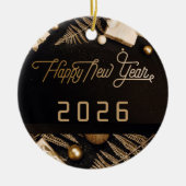 2026 Happy New Year Black Custom FAMILY PHOTO Keramisch Ornament (Voorkant)