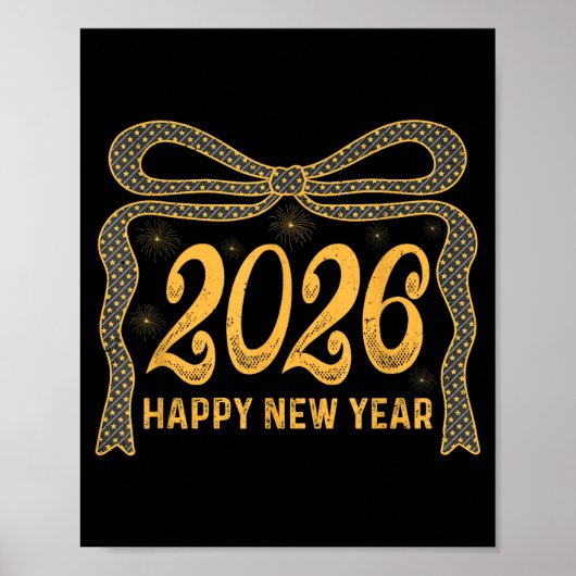 2026 Happy New Year Bow Fireworks Celebration Desi Poster (Voorkant)