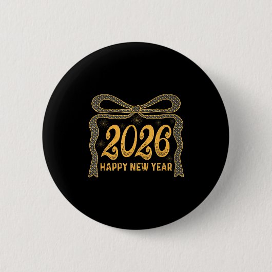 2026 Happy New Year Bow Fireworks Celebration Desi Ronde Button 5,7 Cm (Voorkant)