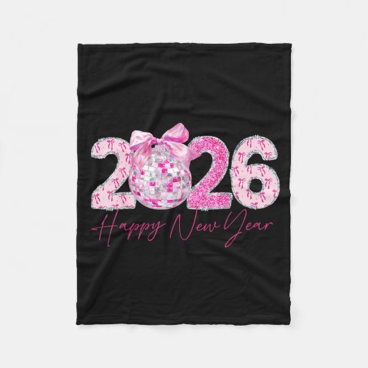 2026 Happy New Year Bow Patch Disco Ball  Fleece Deken (Voorkant)