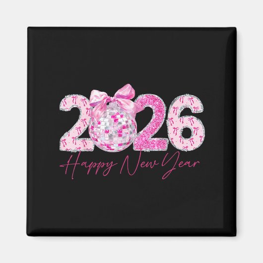 2026 Happy New Year Bow Patch Disco Ball  Magneet (Voorkant)