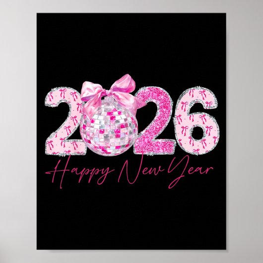 2026 Happy New Year Bow Patch Disco Ball  Poster (Voorkant)