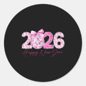2026 Happy New Year Bow Patch Disco Ball Ronde Sticker (Voorkant)