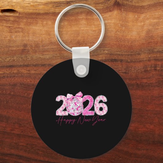2026 Happy New Year Bow Patch Disco Ball  Sleutelhanger (Voorkant)
