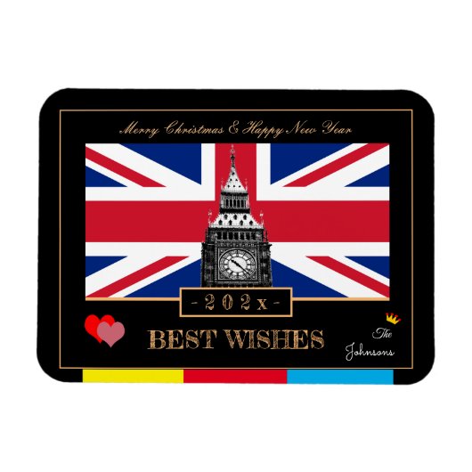 2026 Happy New Year, Britse vlag, Big Ben Verenigd Magneet (Horizontaal)