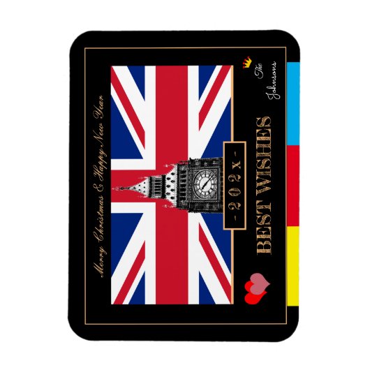2026 Happy New Year, Britse vlag, Big Ben Verenigd Magneet (Verticaal)
