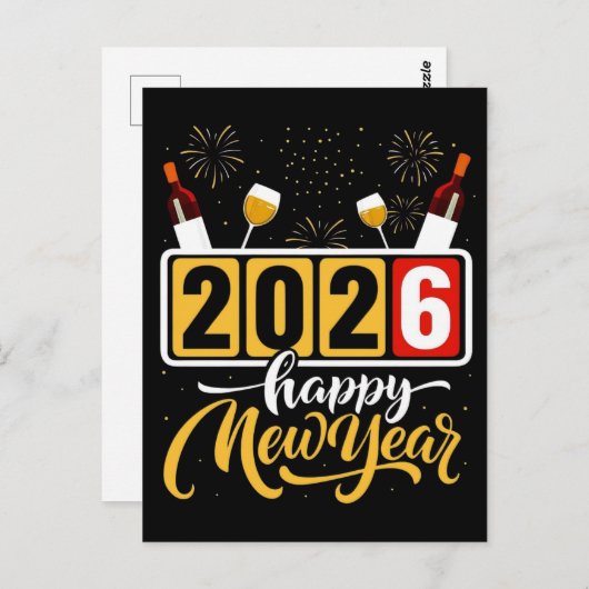 "2026 Happy New Year" Celebration Design Briefkaart (Voorkant / Achterkant)
