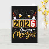 "2026 Happy New Year" Celebration Design Kaart (Gele Bloem)