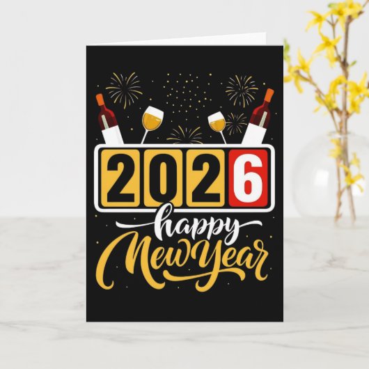 "2026 Happy New Year" Celebration Design Kaart (Gele Bloem)