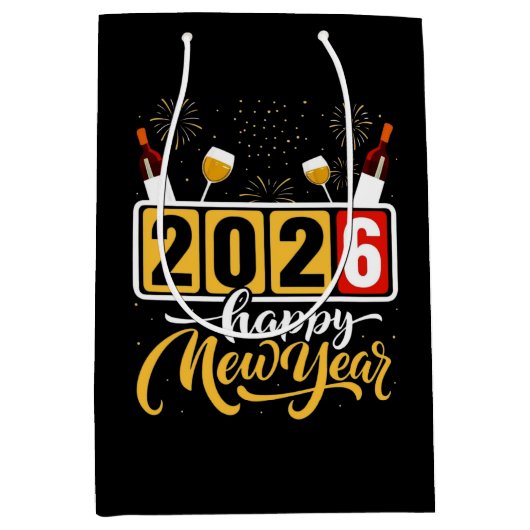 "2026 Happy New Year" Celebration Design Medium Cadeauzakje (Voorkant)