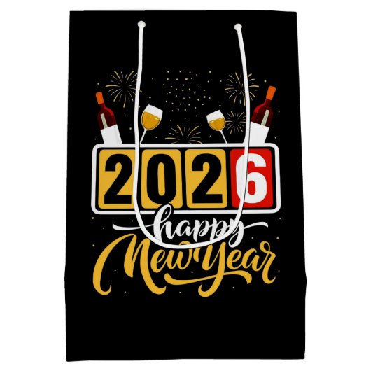 "2026 Happy New Year" Celebration Design Medium Cadeauzakje (Achterkant)