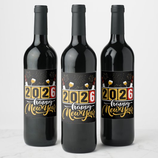 "2026 Happy New Year" Celebration Design Wijn Etiket (Flessen)