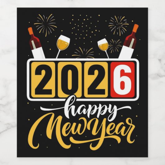 "2026 Happy New Year" Celebration Design Wijn Etiket (Enkel label)