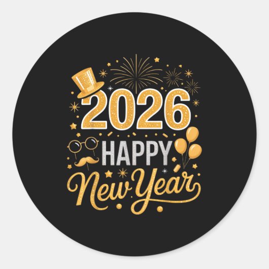 2026 Happy New Year Celebration For Party Enthusia Ronde Sticker (Voorkant)