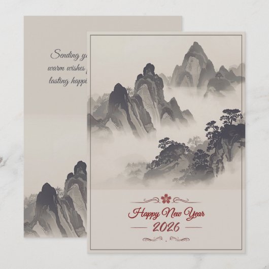 2026 Happy New Year Chinese Ink Mountain Feestdagenkaart (Voorkant / Achterkant)