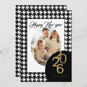 2026 Happy New Year Classic Houndstooth One Photo Feestdagenkaart (Voorkant / Achterkant)