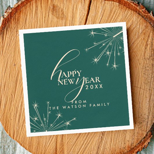 2026 Happy New Year Classy Modern Typography Teal Servet