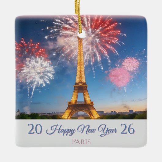 2026 Happy New Year Customizable Ornament - Paris (Voorkant)