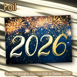 2026 Happy New Year Eve Vuurwerk Kerstfeest Folie Uitnodiging