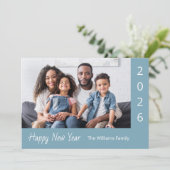 2026 Happy New Year Family Photo Blue Modern Feestdagenkaart (Staand voorkant)