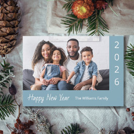 2026 Happy New Year Family Photo Blue Modern Feestdagenkaart