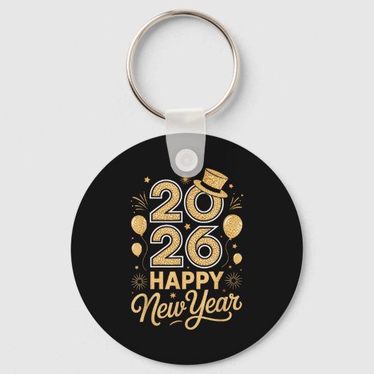 2026 Happy New Year Festive Top Hat Balloon Firewo Sleutelhanger (Voorkant)