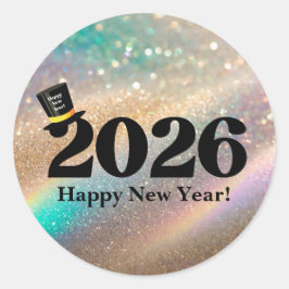 2026 happy new year, fun cute hat glitters ronde sticker