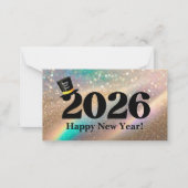 2026 happy new year, fun hat glitters modern notitiekaartje (Voorkant)